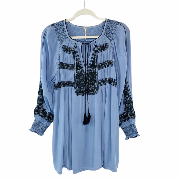 Free People Wind Willow Embroidery Blue Dress - Picture 3 of 12